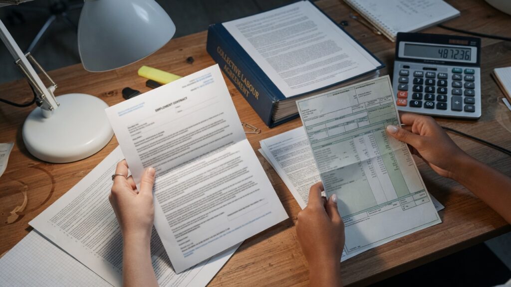 Porównanie umowy o pracę i paska wypłaty z układem zbiorowym CAO