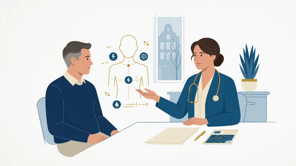 Lekarka wyjaśnia pacjentowi przebieg leczenia i możliwe ryzyko.
