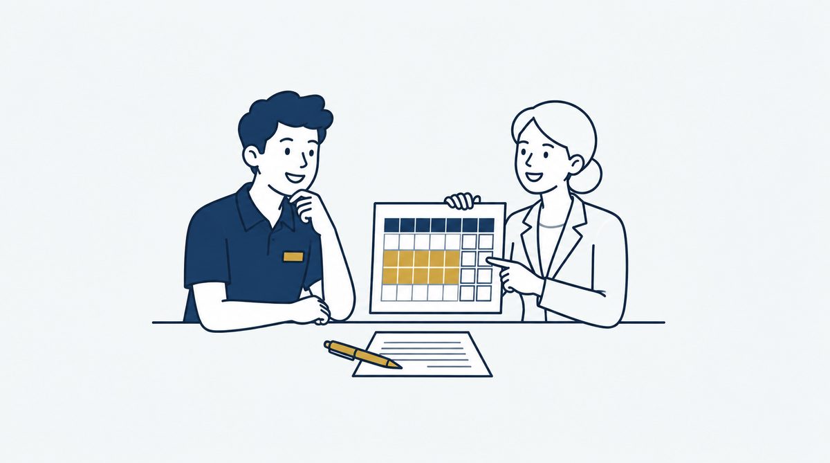 Pracownik z grafikiem pracy przy umowie min-maxcontract