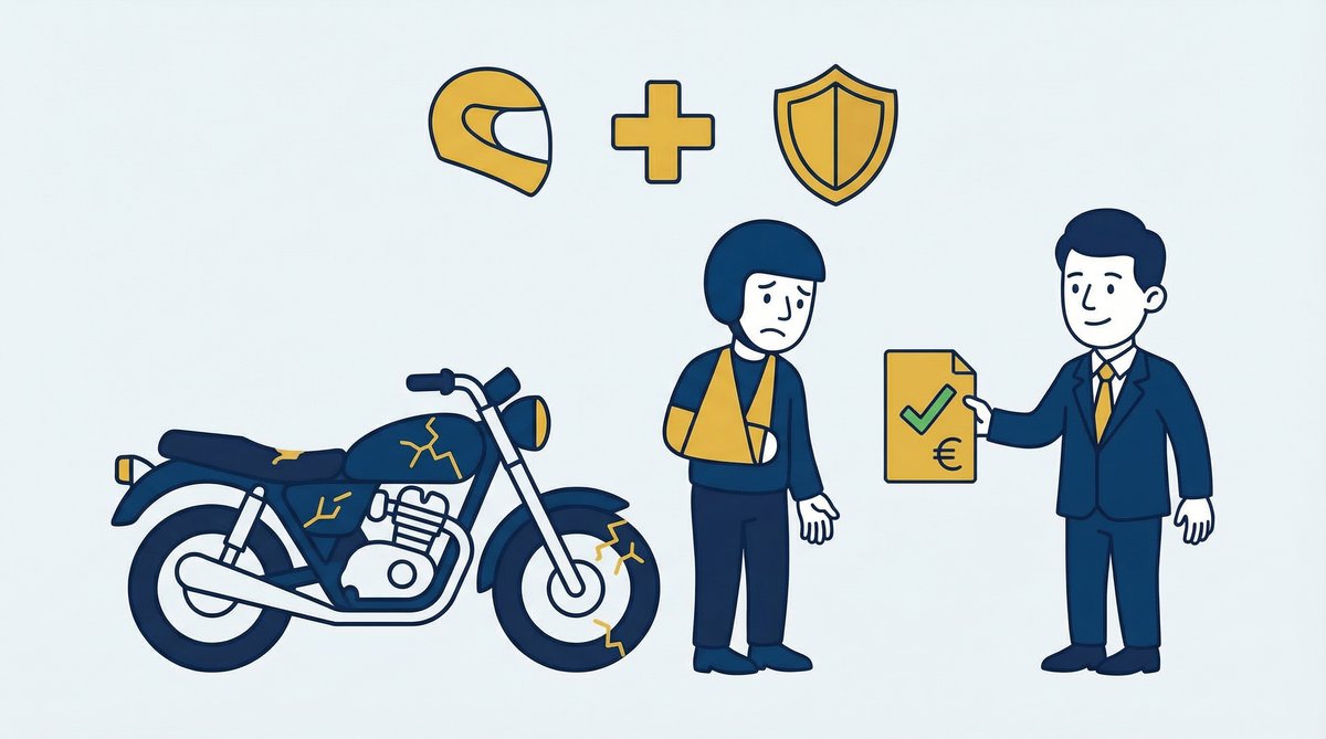 Motocyklista po wypadku drogowym na skrzyżowaniu, kask na asfalcie