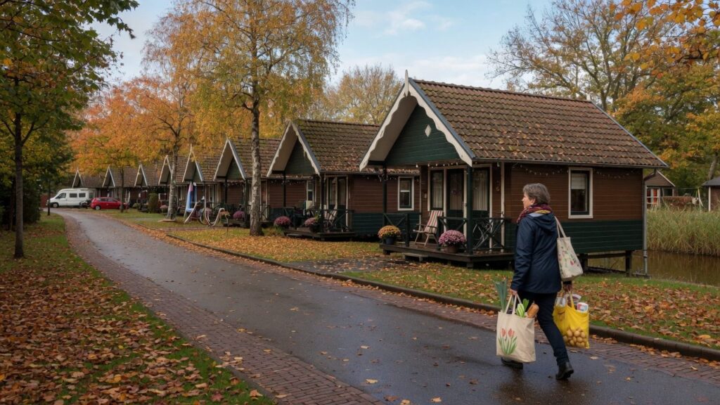 Domki w holenderskim parku wypoczynkowym jesienią